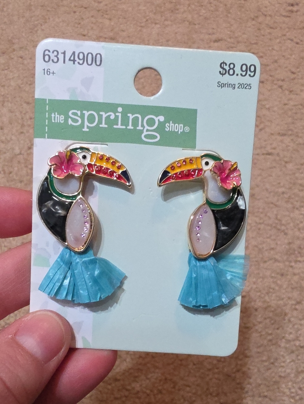 The Spring Shop Gold Tone Toucan Bird Drop Earrings Toucan Tassel Earrings in